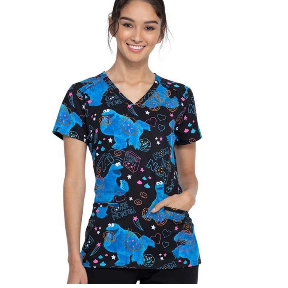 Sesame Street Womens Cookie Monster Scrub Top